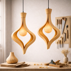 Sculptural Wooden Pendant Light – Organic Hanging Lamp for Modern Interiors