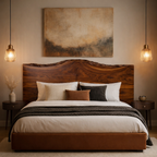 Handcrafted Solid Wood Bed with Live Edge Headboard – Luxury Organic Design