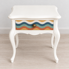 Vintage Curved Leg Nightstand with Patterned Drawer