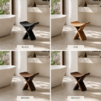 Sculptural Wood Stool – Solid Wood Accent Seat for Bathroom and Home Decor