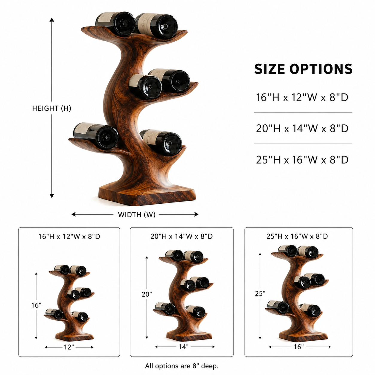 Tree Branch Wood Wine Rack – Solid Wood Bottle Display Stand for Home Bar Decor