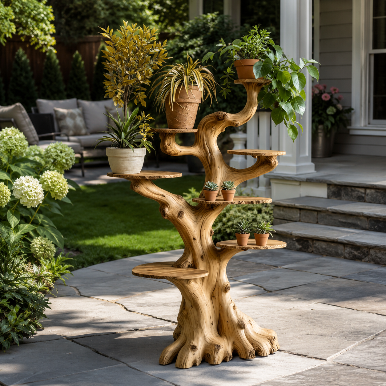 Tree Plant Stand – Solid Wood Multi-Tier Planter Shelf for Garden Decor