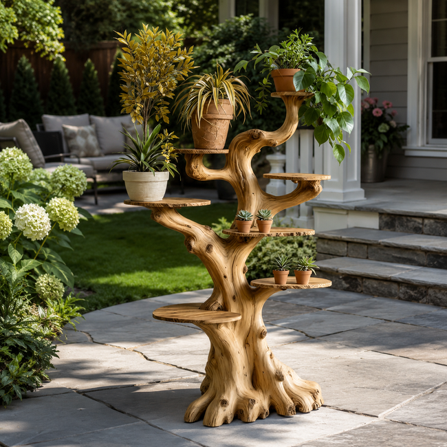 Tree Plant Stand – Solid Wood Multi-Tier Planter Shelf for Garden Decor Main Image
