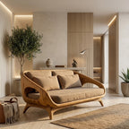 Sculptural Sofa Bench – Solid Wood Lounge Bench with Cushioned Seat