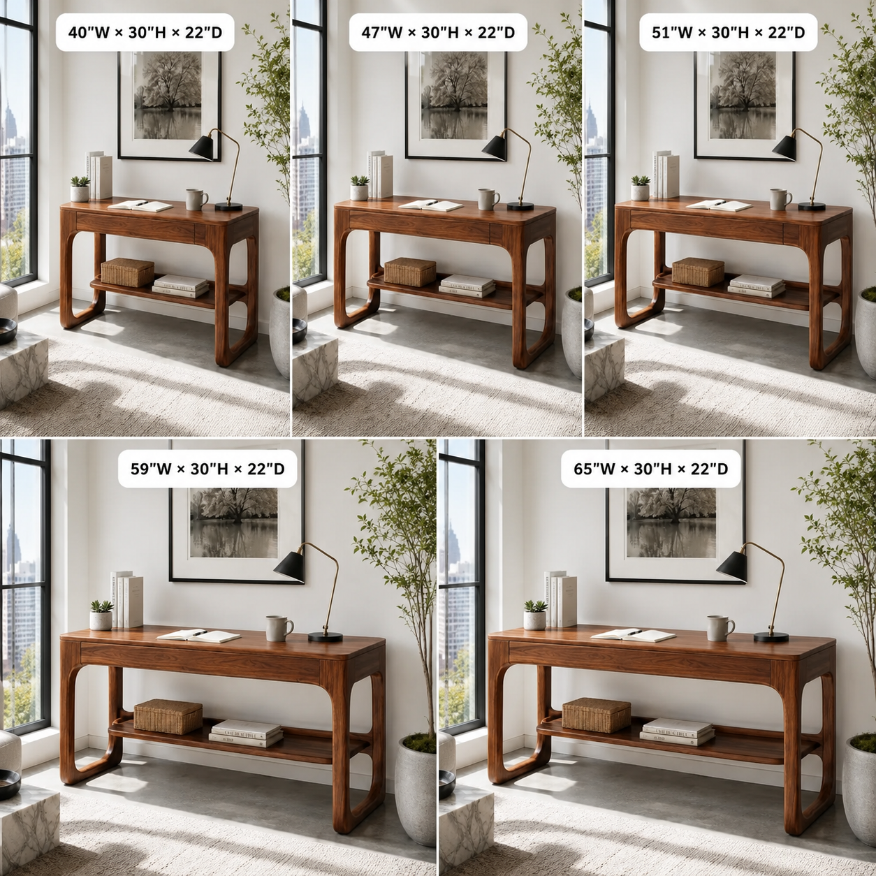 Rounded Wood Writing Desk – Solid Wood Office Desk with Lower Storage Shelf for Home Office Decor