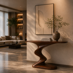 Sculptural Console Table – Solid Wood Modern Table for Entryway Decor