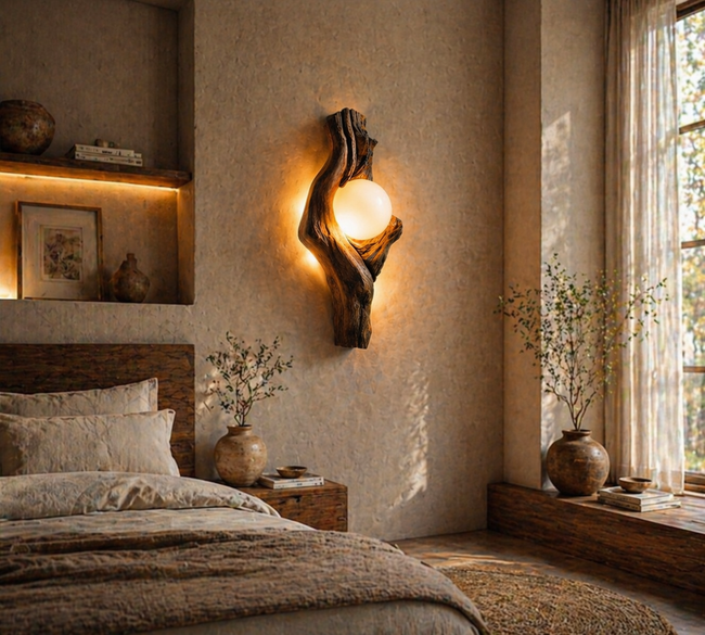 Sculptural Wall Light – Solid Wood Modern Sconce for Home Decor Hover Image