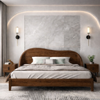 Scandinavian Wooden Bed with Curved Headboard – Minimalist Design
