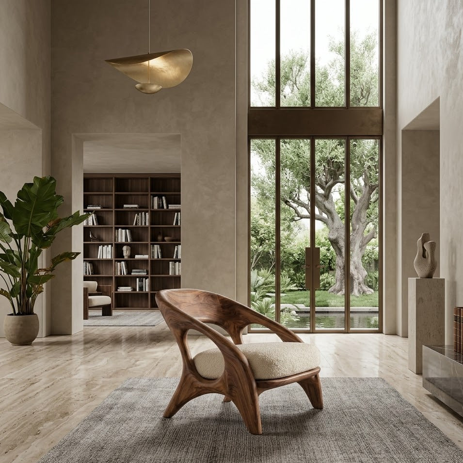 Sculptural Lounge Chair – Solid Wood Accent Chair for Living Room