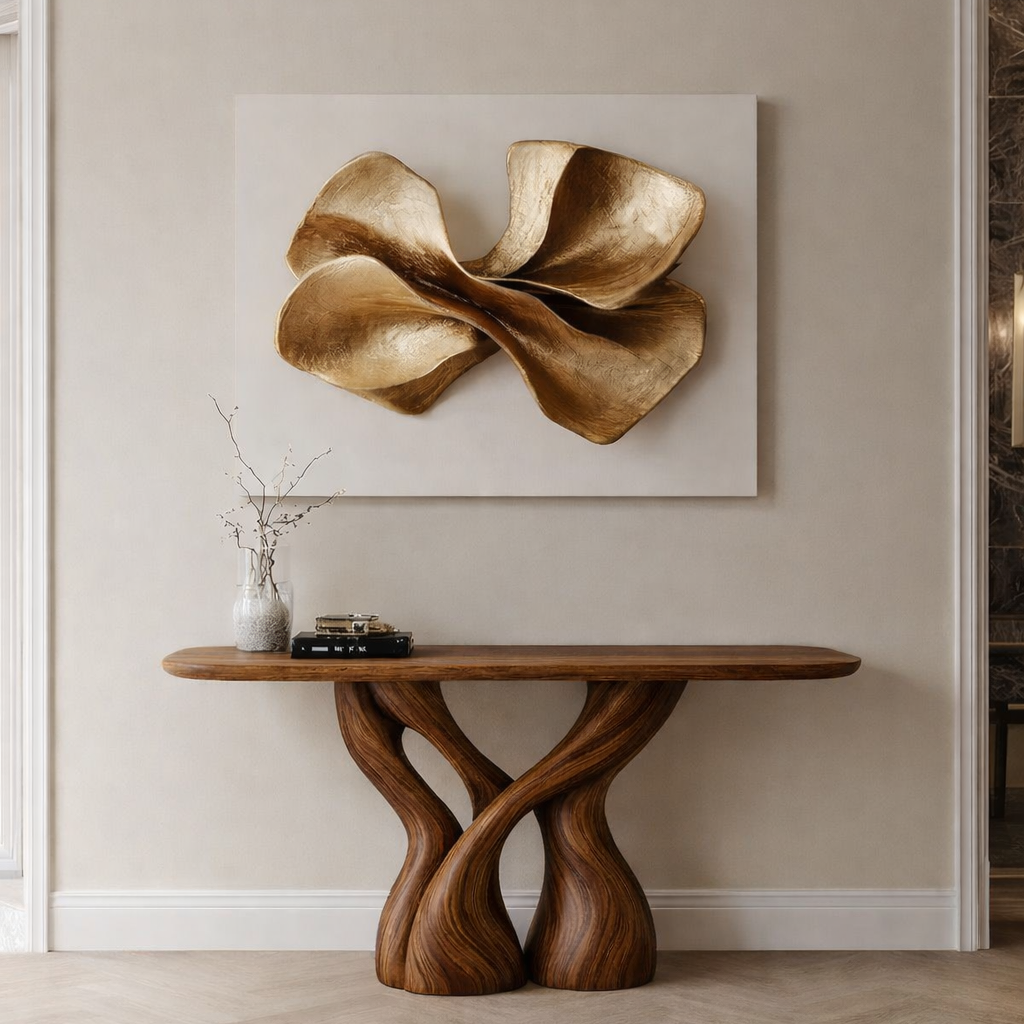 Twisted Sculptural Solid Wood Console Table – Organic Statement Design