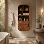 Rounded Wood Bathroom Cabinet – Solid Wood Wall Mounted Storage Cabinet for Bathroom Decor