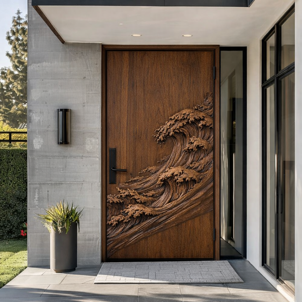 Solid Wood Entry Door – Handcrafted Natural Wooden Door Design