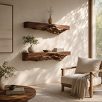 Rustic Wood Floating Shelves – Solid Wood Wall Shelf Set for Living Room Decor
