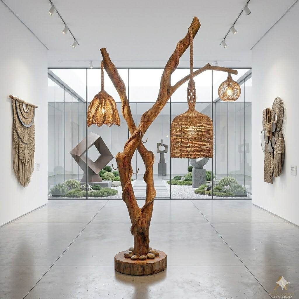 Tree Branch Floor Lamp – Solid Wood Standing Light for Living Room Decor