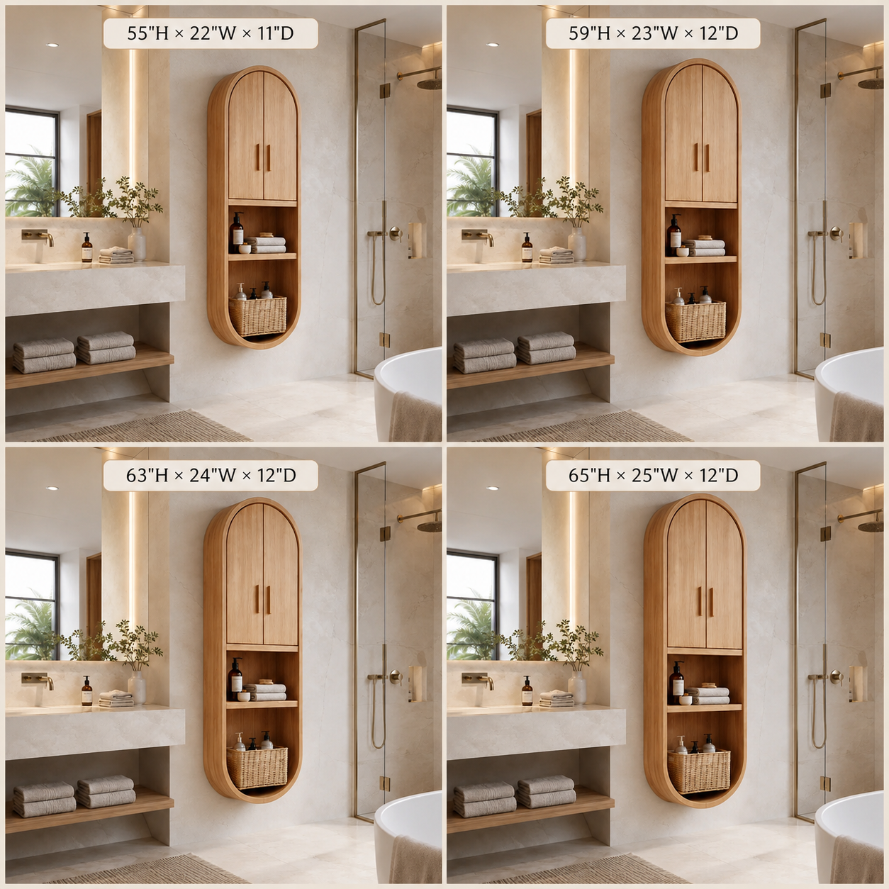 Arched Wood Bathroom Cabinet – Solid Wood Wall Mounted Storage Cabinet for Bathroom Decor