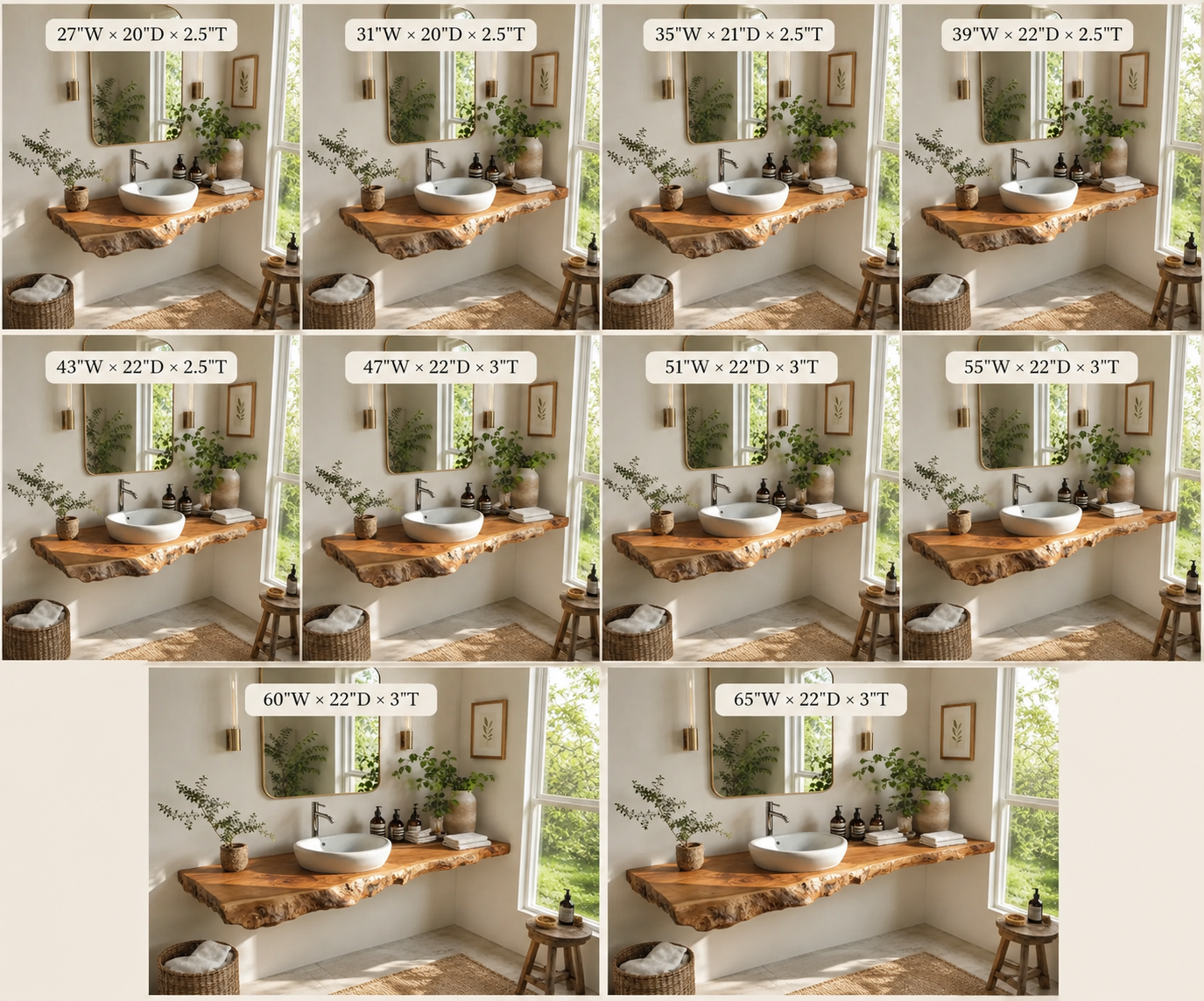 Live Edge Wood Floating Vanity – Solid Wood Wall Mounted Sink Console for Bathroom Decor