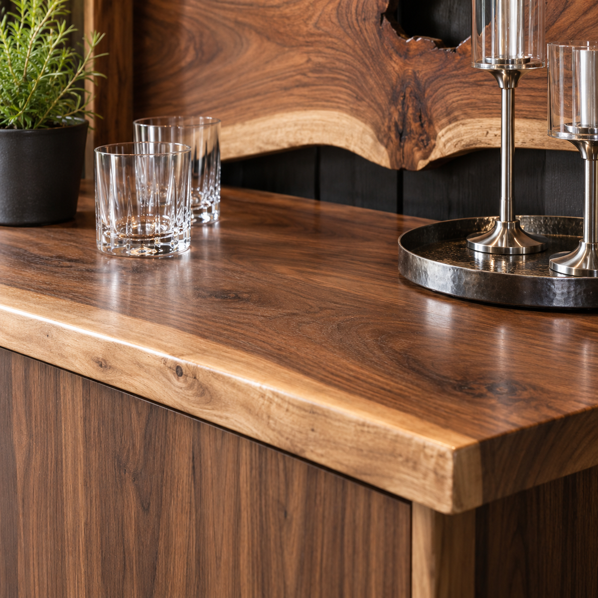 Live Edge Wood Home Bar Cabinet