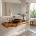 Live Edge Wood Floating Bathroom Vanity – Solid Wood Wall Mounted Sink Console for Bathroom Decor