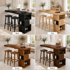 Outdoor Wood Bar Table Set – Solid Wood Balcony Bar Counter with Storage and Stools