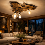 Live Edge Ceiling Light – Solid Wood Pendant Lamp with Hanging Bulbs
