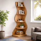 Corner Bookcase – Sculptural Solid Wood Display Shelf
