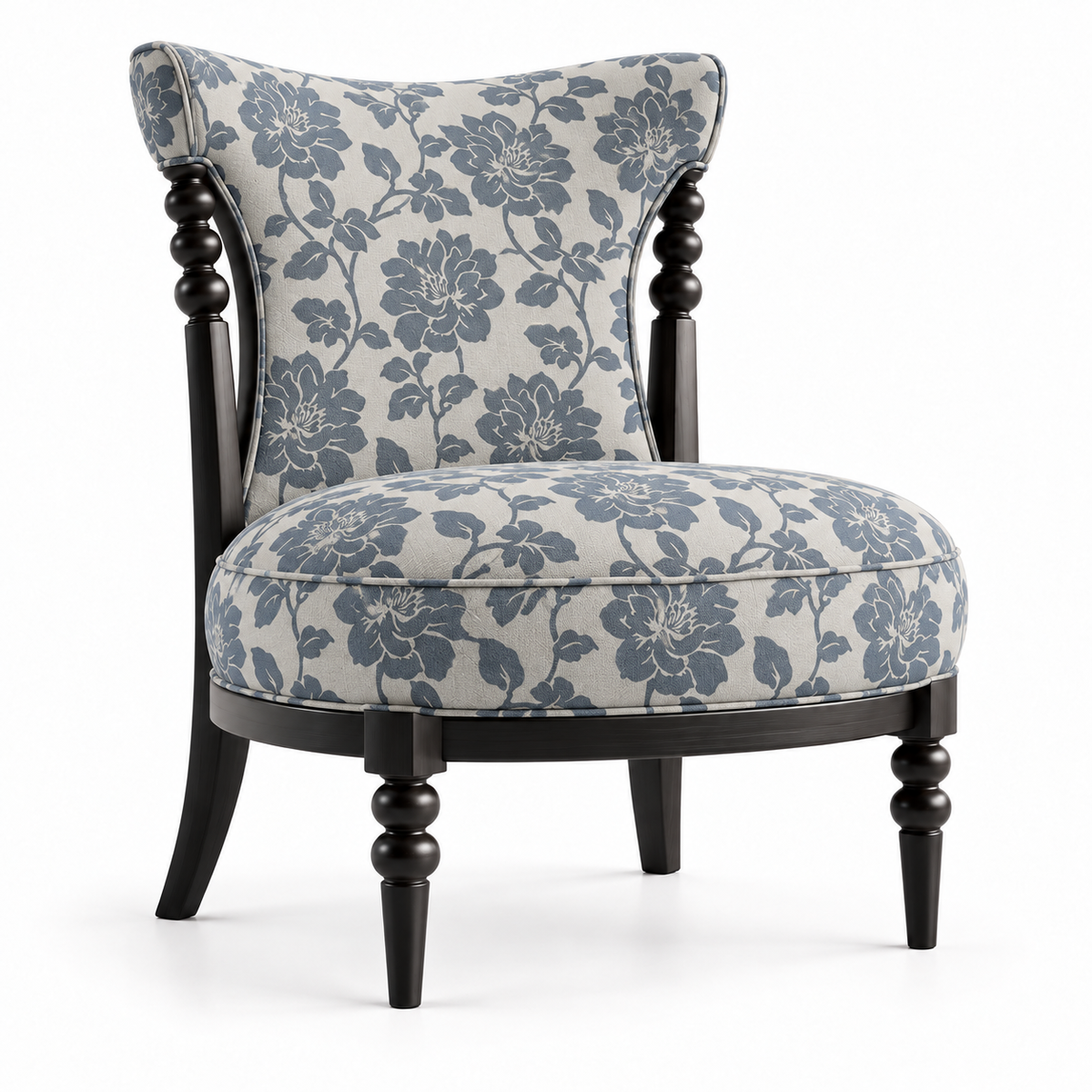 Floral Upholstered Accent Chair with Turned Wood Details
