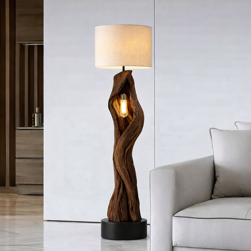 Sculptural Solid Wood Floor Lamp – Hand-Carved Organic Design