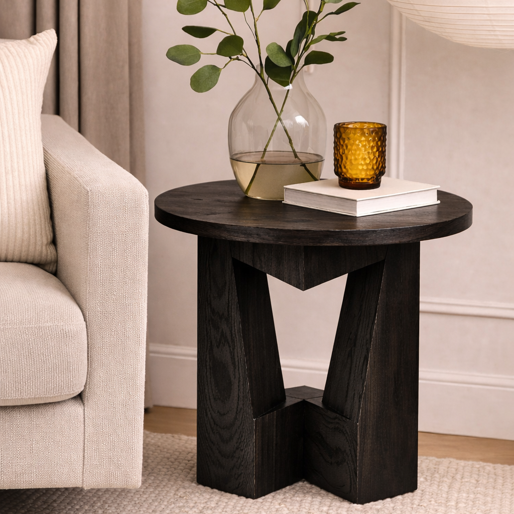Sculptural Solid Wood Side Table – Handcrafted Pedestal Design