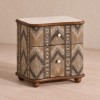 Patterned Two-Drawer Wood Nightstand with Stone Top