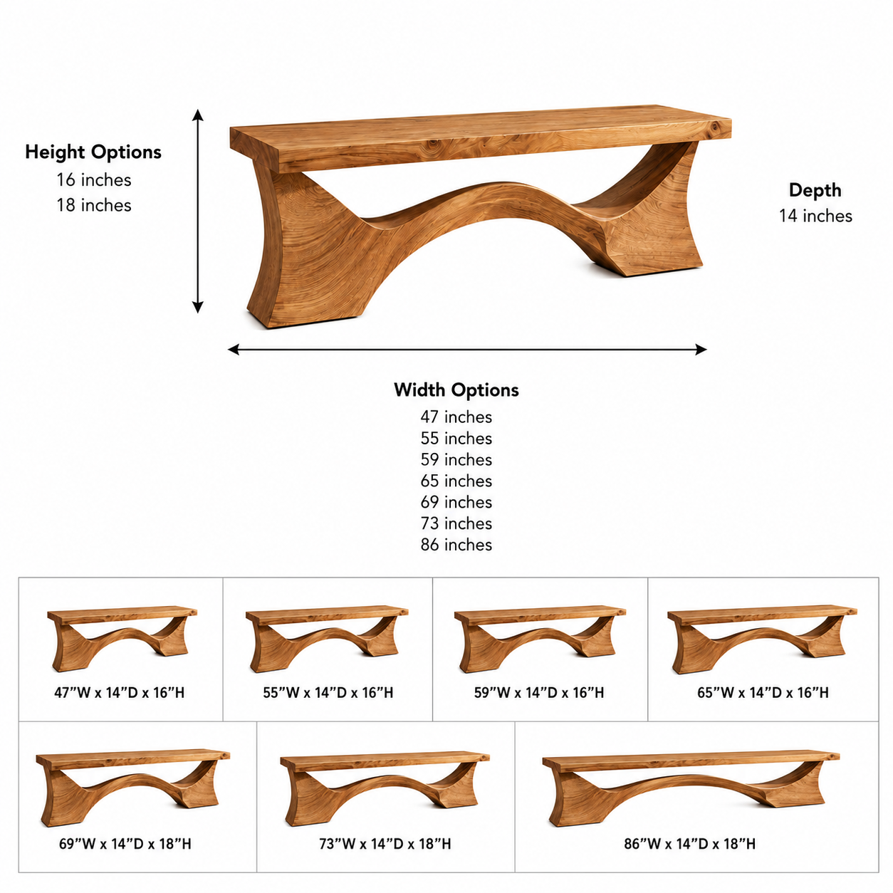 Sculptural Wood Entryway Bench – Solid Wood Hallway Bench with Curved Base for Home Decor