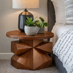 Handcrafted Solid Wood Geometric Side Table – Sculptural Pedestal Accent