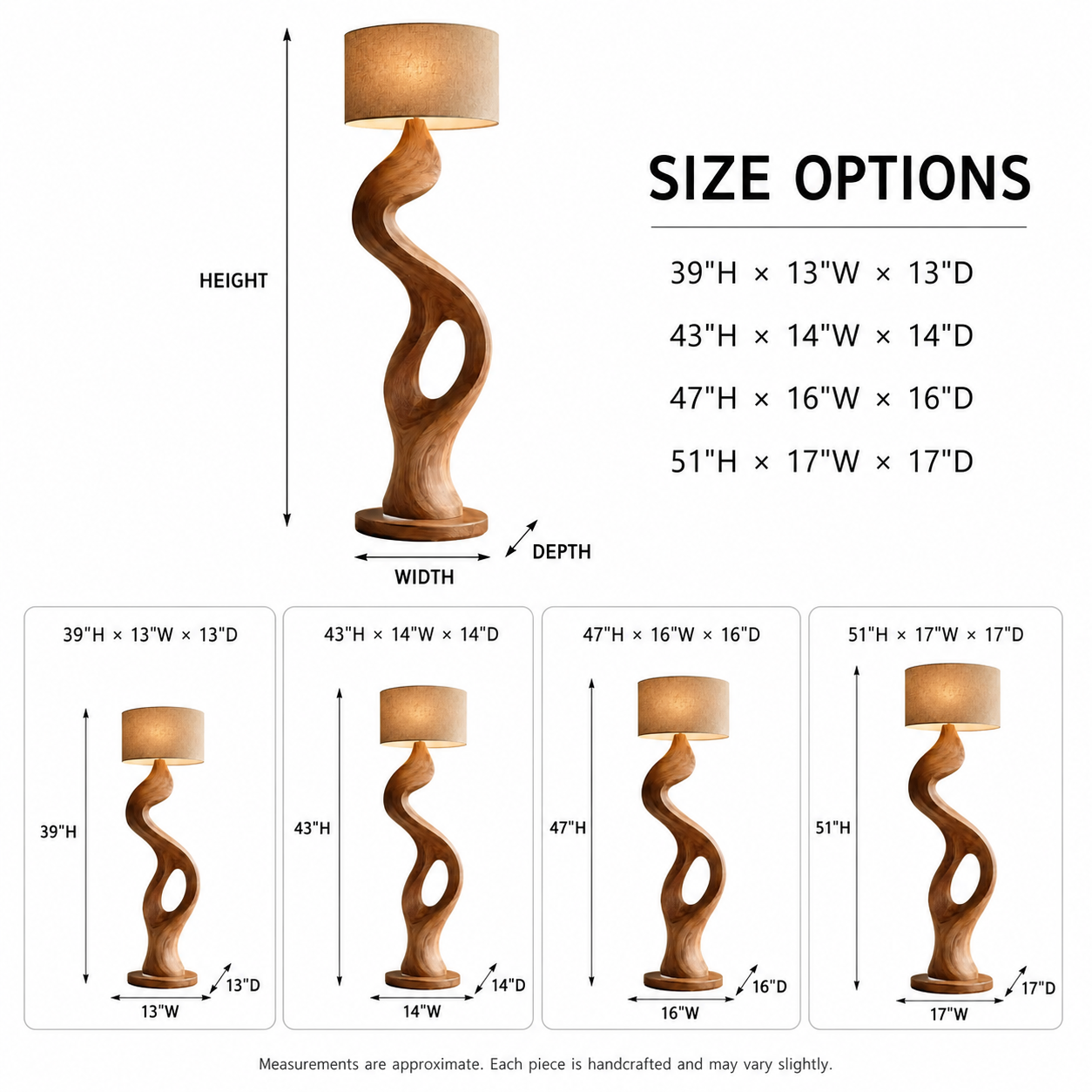 Sculptural Wood Floor Lamp – Solid Wood Standing Lamp for Living Room Decor
