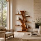 Tree Trunk Wood Bookshelf – Solid Wood Display Shelf for Living Room Decor