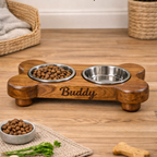 Personalized Wooden Pet Feeding Station – Custom Dog Bowl Stand
