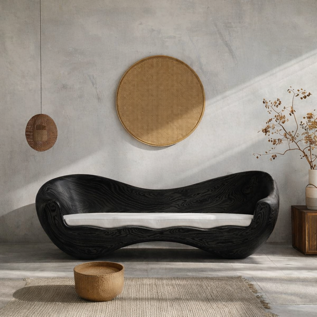 Solid Wood Wave Lounge Chair – Sculptural Accent Chair