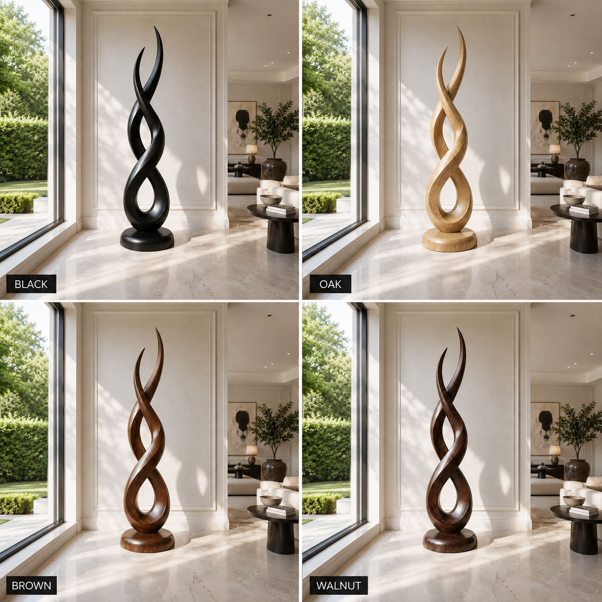 Twisted Wood Sculpture – Sculptural Solid Wood Art for Modern Home