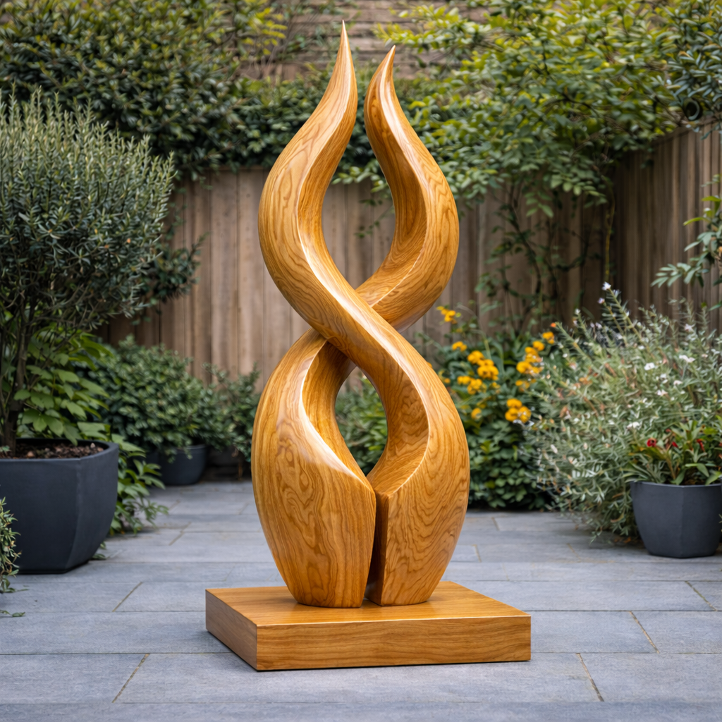 Wooden Outdoor Sculpture – Modern Natural Art Decor