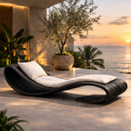 Sculptural Chaise Lounge – Solid Wood Outdoor Lounge Chair