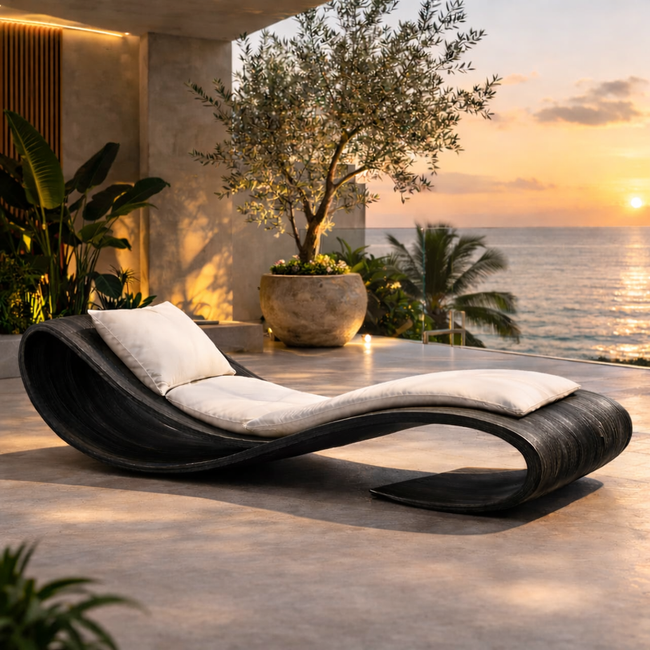 Sculptural Chaise Lounge – Solid Wood Outdoor Lounge Chair Main Image
