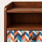 Mid-Century Walnut Nightstand with Geometric Drawer