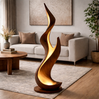 Sculptural Wooden Flame Floor Lamp – Modern Ambient Lighting for Living Room