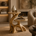 Sculptural Side Table – Solid Wood Accent Table for Living Room