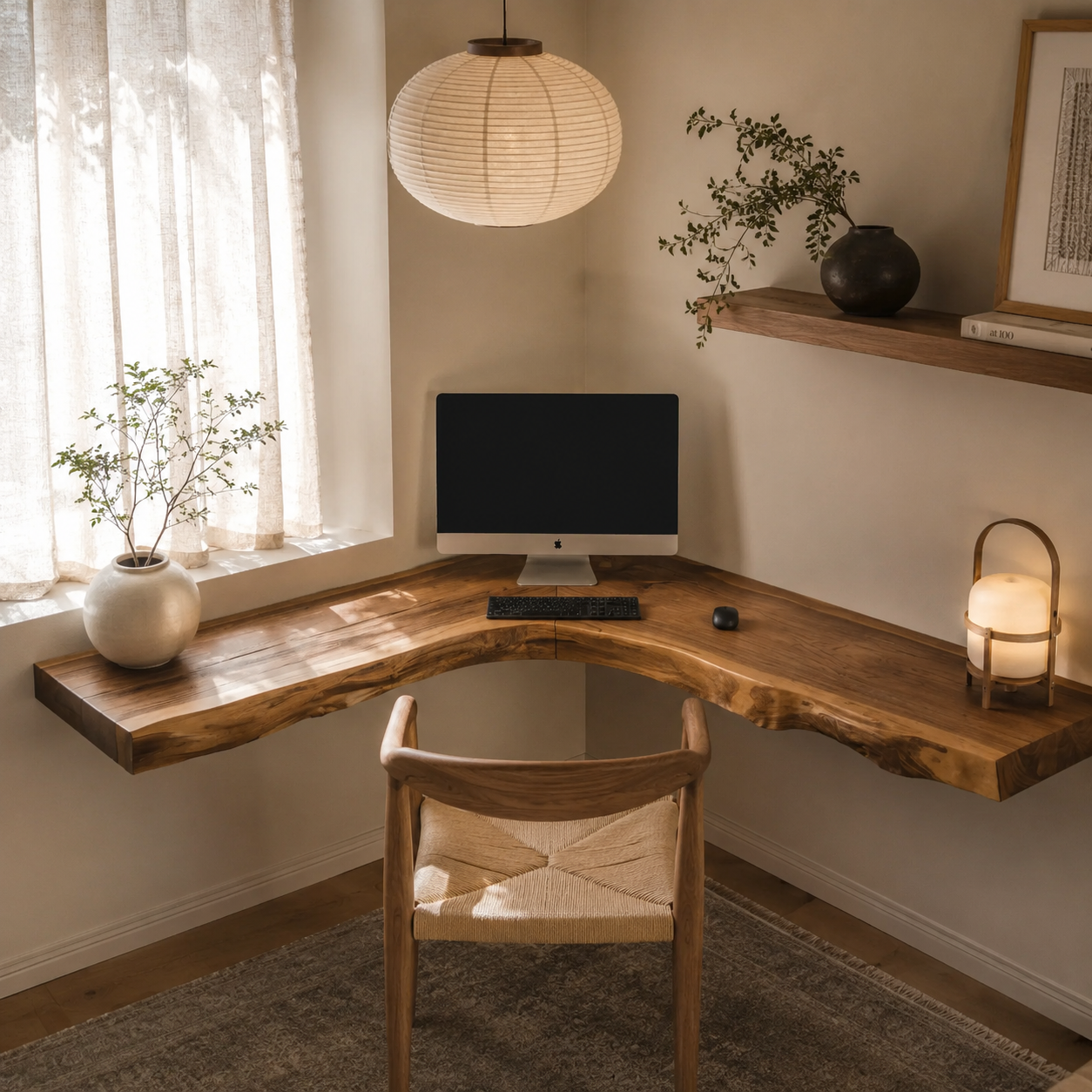 Live Edge Corner Desk – Solid Wood Floating Computer Desk for Home Office Decor