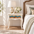 Vintage Curved Leg Nightstand with Patterned Drawer