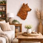 Wolf Head Wall Art – Solid Wood Decorative Panel for Rustic Home Deco