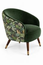 Botanical Velvet Barrel Accent Chair with Wood Legs