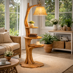 Tree Branch Floor Lamp – Solid Wood Standing Light with Shelves for Living Room Decor