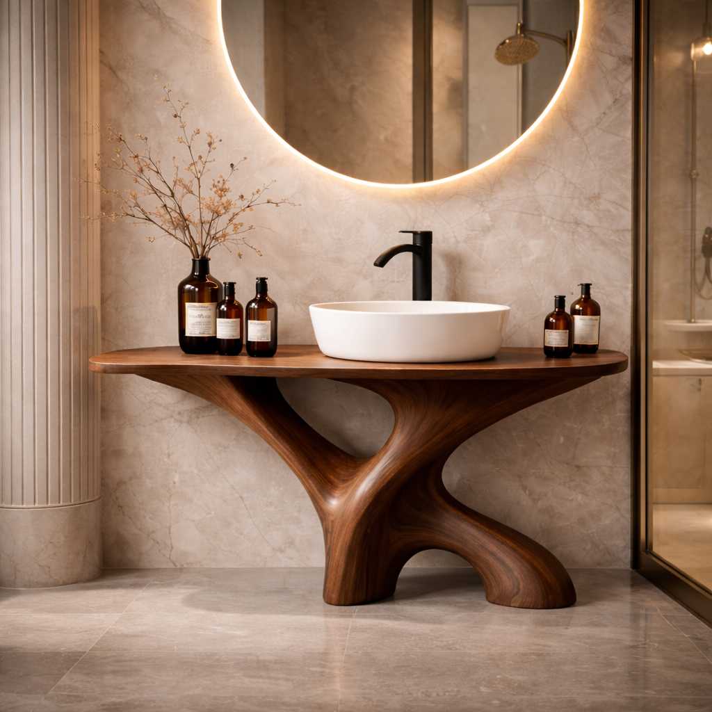Tree Trunk Bathroom Vanity – Solid Wood Vanity with Countertop for Bathroom Decor