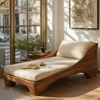 Curved Solid Wood Chaise Lounge with Cushion – Modern Lounger