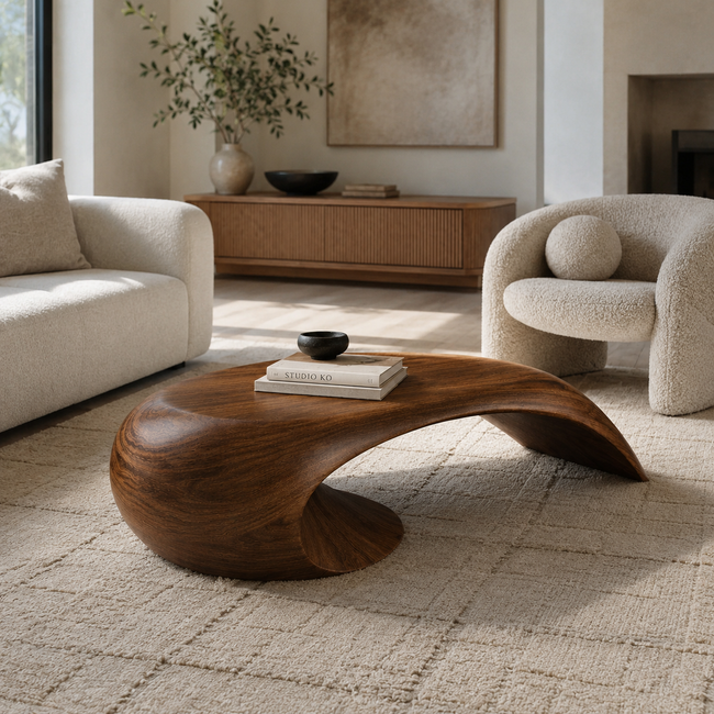 Wave Coffee Table – Sculptural Solid Wood Table for Luxury Living Room Main Image